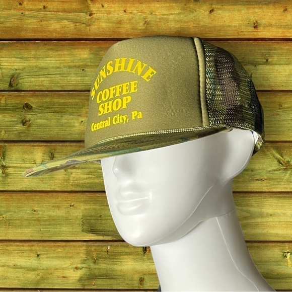 NWOT Sunshine Coffee Shop Central PA Camouflage Trucker Cap Green Yellow - Picture 3 of 10
